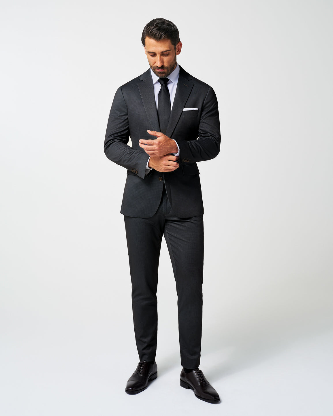 State & Liberty Athletic Fit Stretch Blazer - Charcoal Microcheck