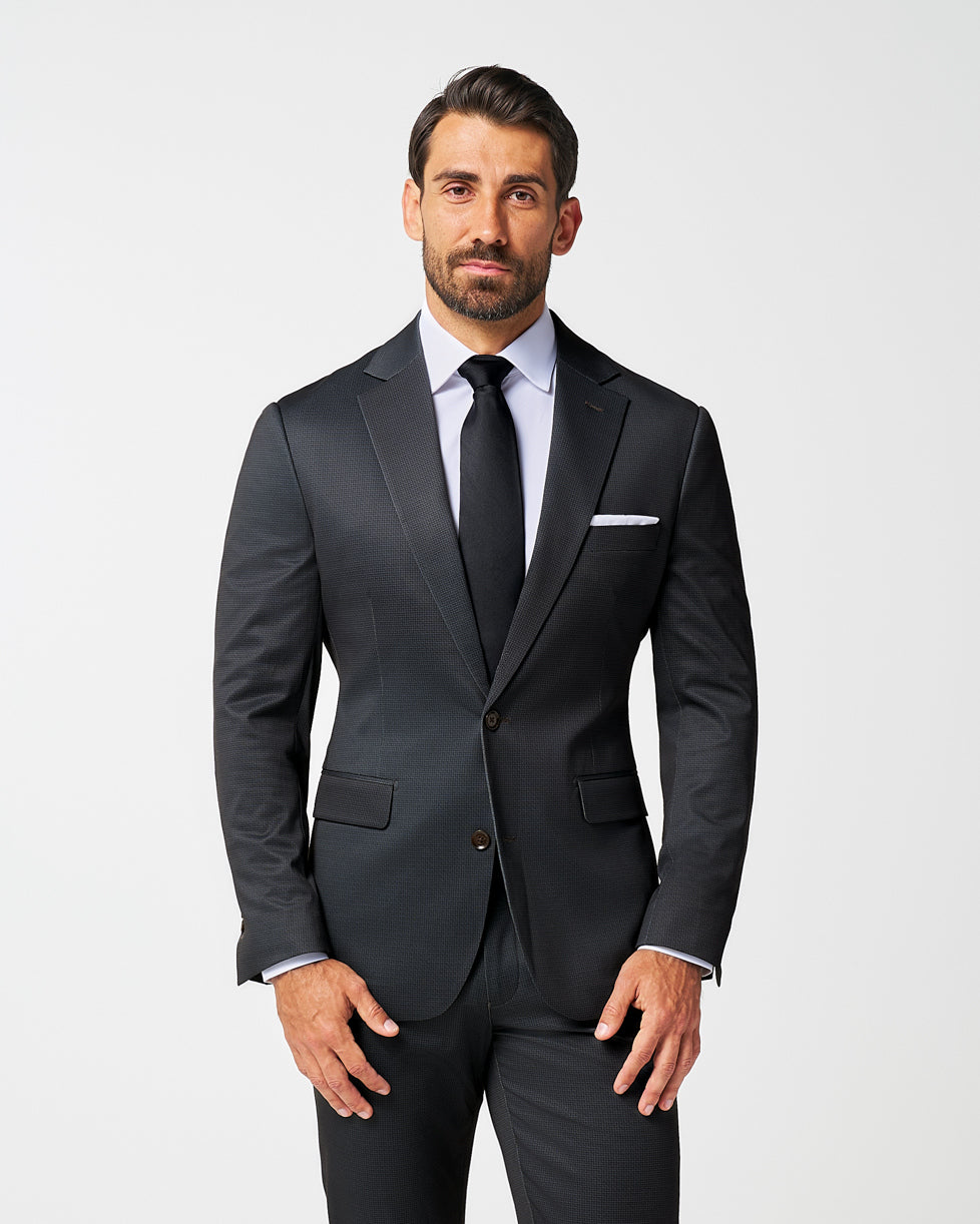 State & Liberty Athletic Fit Stretch Blazer - Charcoal Microcheck