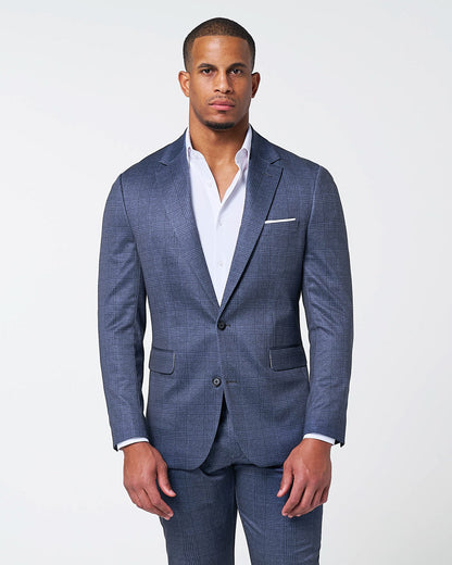 State & Liberty Athletic Fit Stretch Blazer - Storm Blue & Navy Plaid