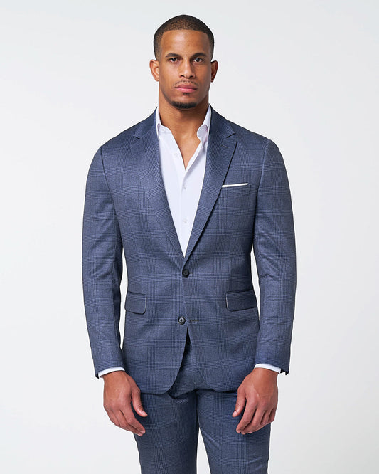 State & Liberty Athletic Fit Stretch Blazer - Storm Blue & Navy Plaid