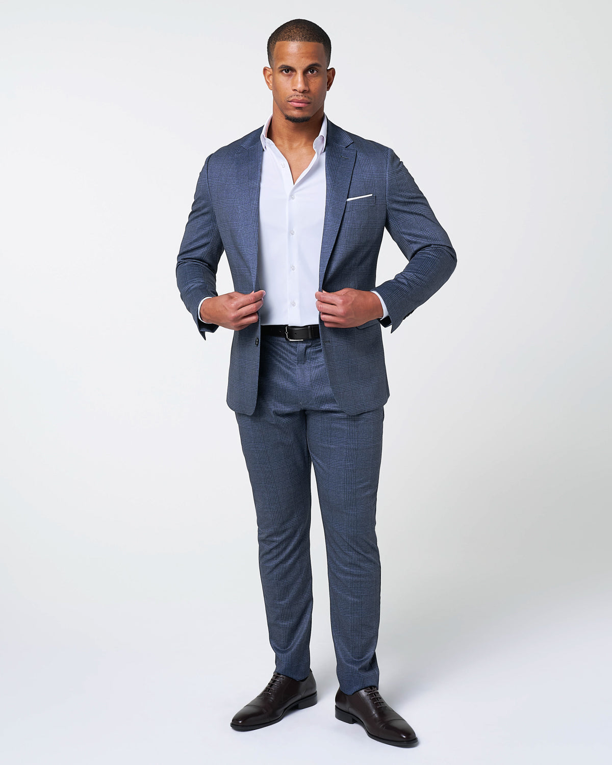 State & Liberty Athletic Fit Stretch Blazer - Storm Blue & Navy Plaid