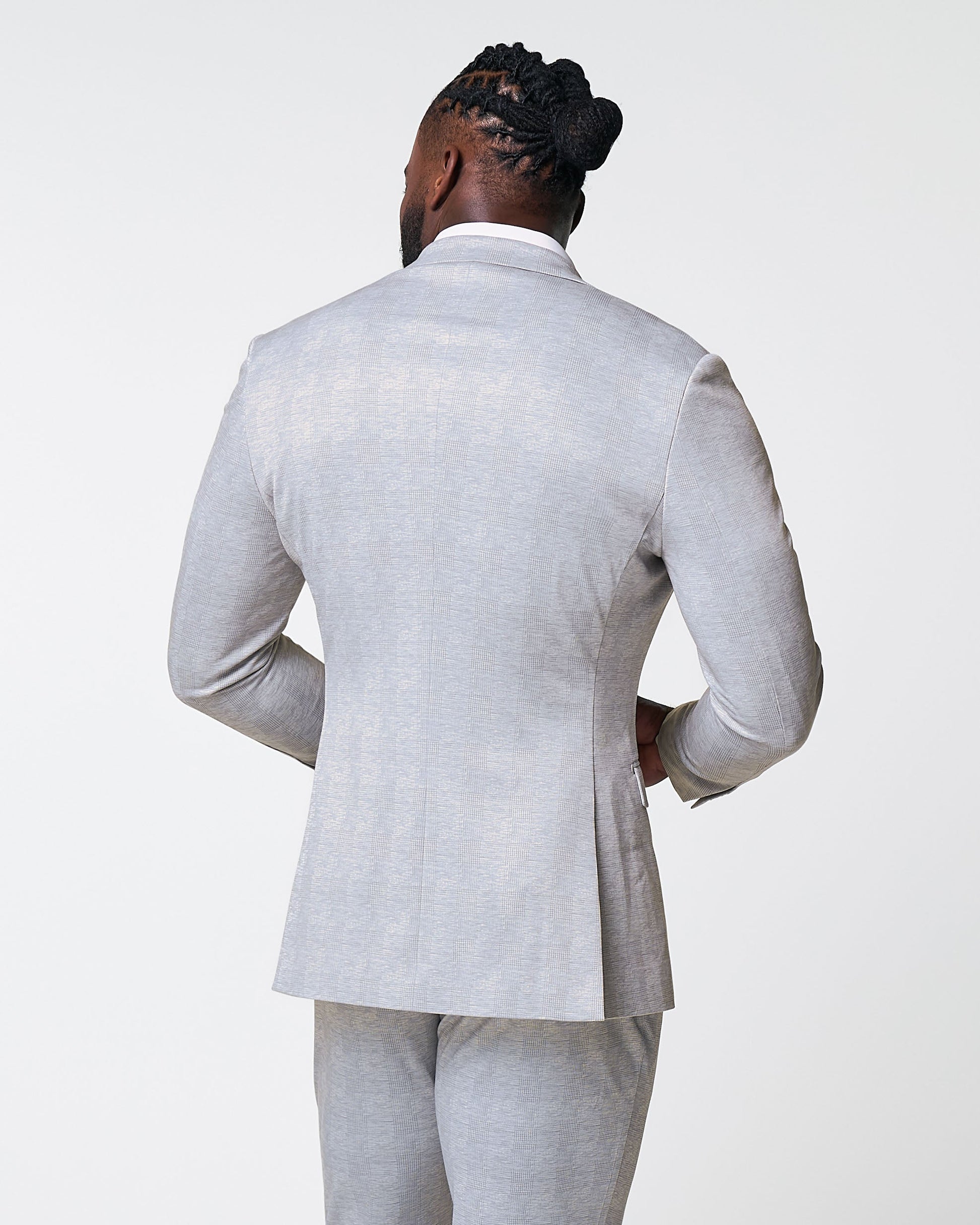 State & Liberty Athletic Fit Stretch Blazer - Light Grey Plaid