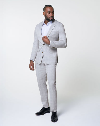 State & Liberty Athletic Fit Stretch Blazer - Light Grey Plaid