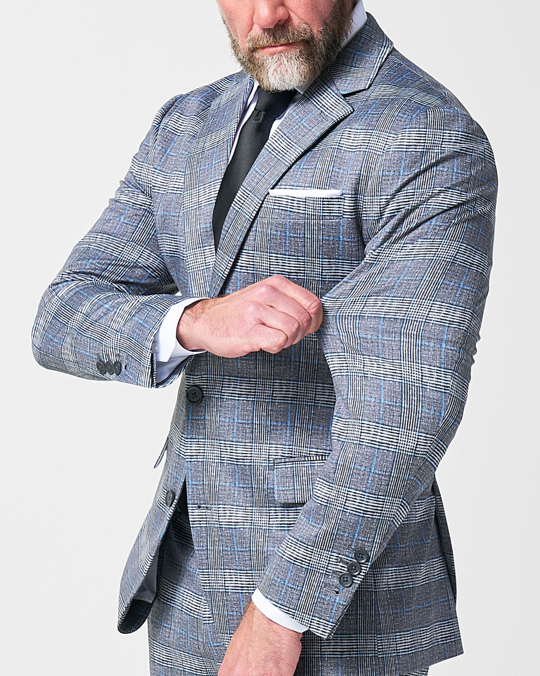 State & Liberty Athletic Fit Stretch Blazer - Grey with Blue Plaid