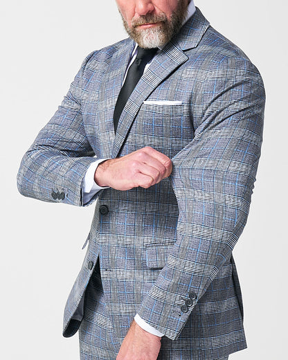 State & Liberty Athletic Fit Stretch Blazer - Grey with Blue Plaid