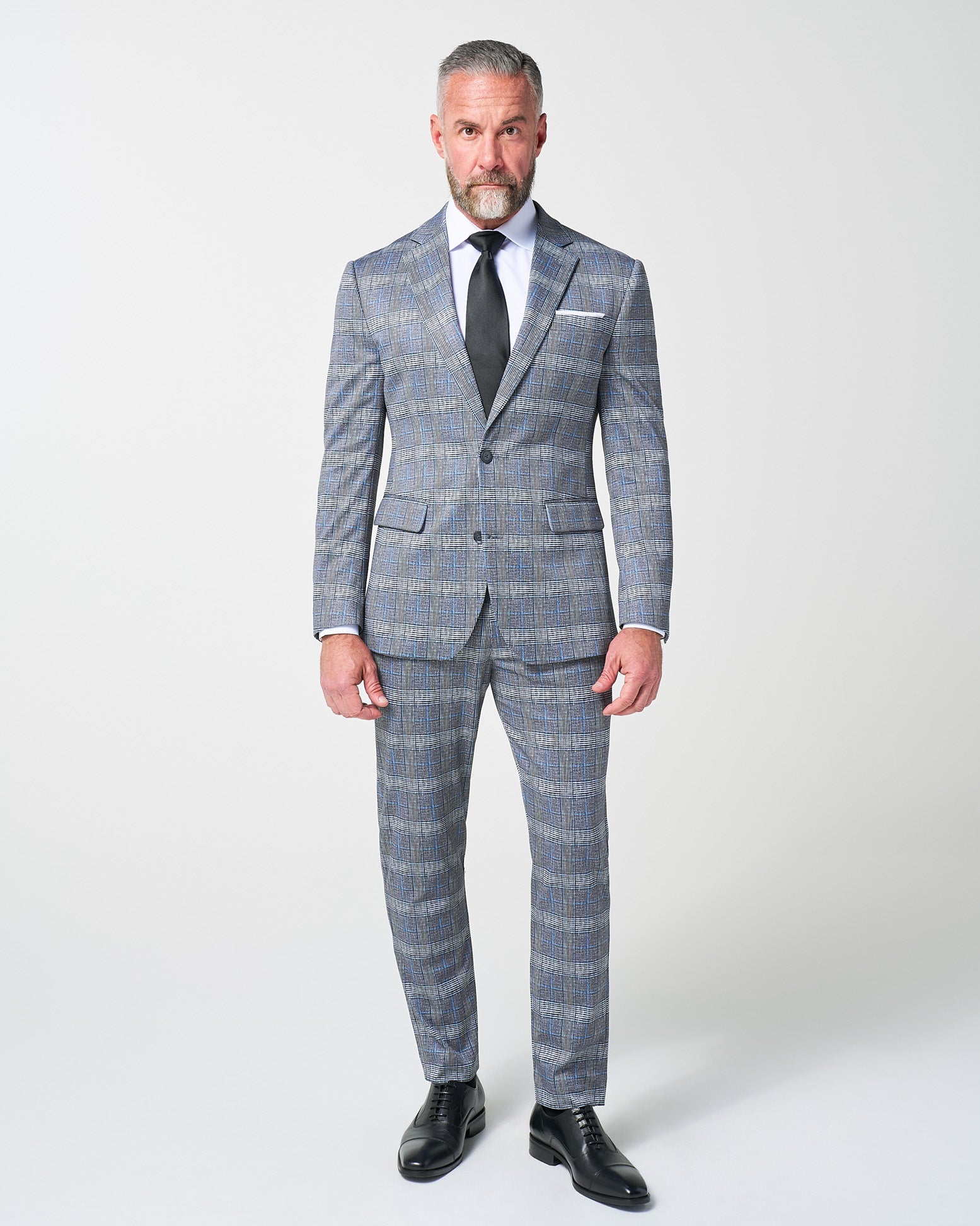 State & Liberty Athletic Fit Stretch Blazer - Grey with Blue Plaid