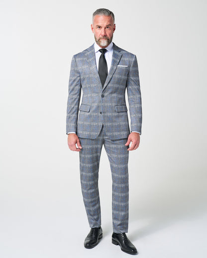 State & Liberty Athletic Fit Stretch Blazer - Grey with Blue Plaid