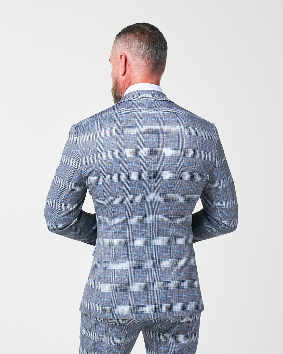 State & Liberty Athletic Fit Stretch Blazer - Grey with Blue Plaid