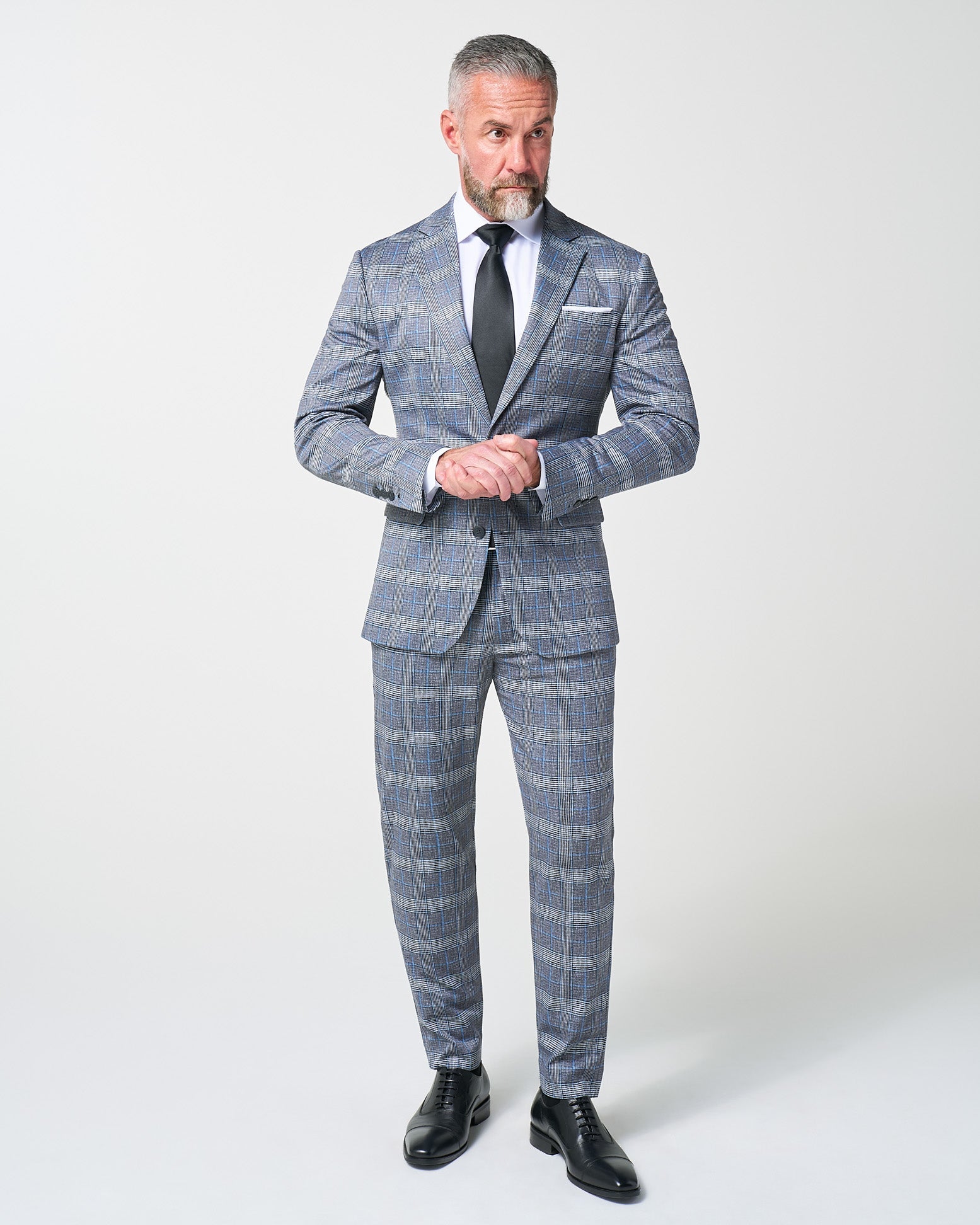 State & Liberty Athletic Fit Stretch Blazer - Grey with Blue Plaid