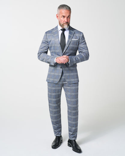 State & Liberty Athletic Fit Stretch Blazer - Grey with Blue Plaid