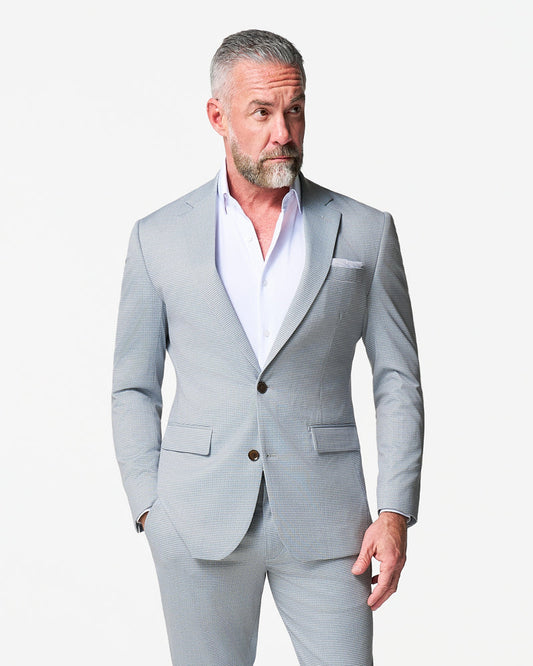 State & Liberty Athletic Fit Stretch Blazer - Grey Houndstooth Microcheck