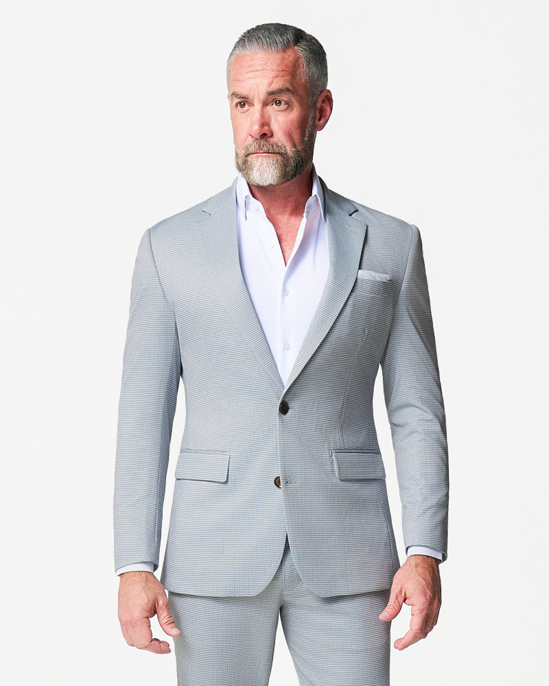 State & Liberty Athletic Fit Stretch Blazer - Grey Houndstooth Microcheck