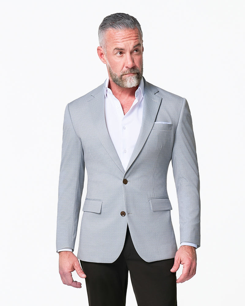 State & Liberty Athletic Fit Stretch Blazer - Grey Houndstooth Microcheck