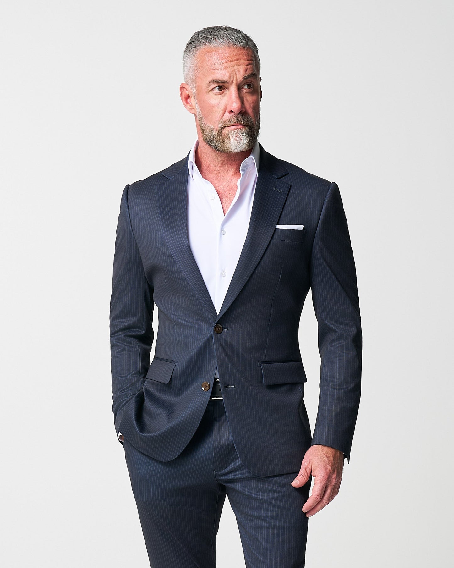 State & Liberty Athletic Fit Stretch Blazer - Knit Blue Chalk Stripe