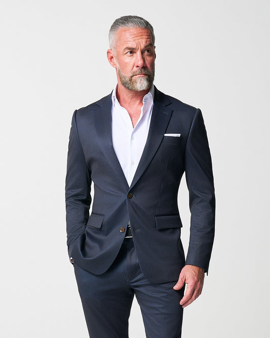 State & Liberty Athletic Fit Stretch Blazer - Knit Blue Chalk Stripe