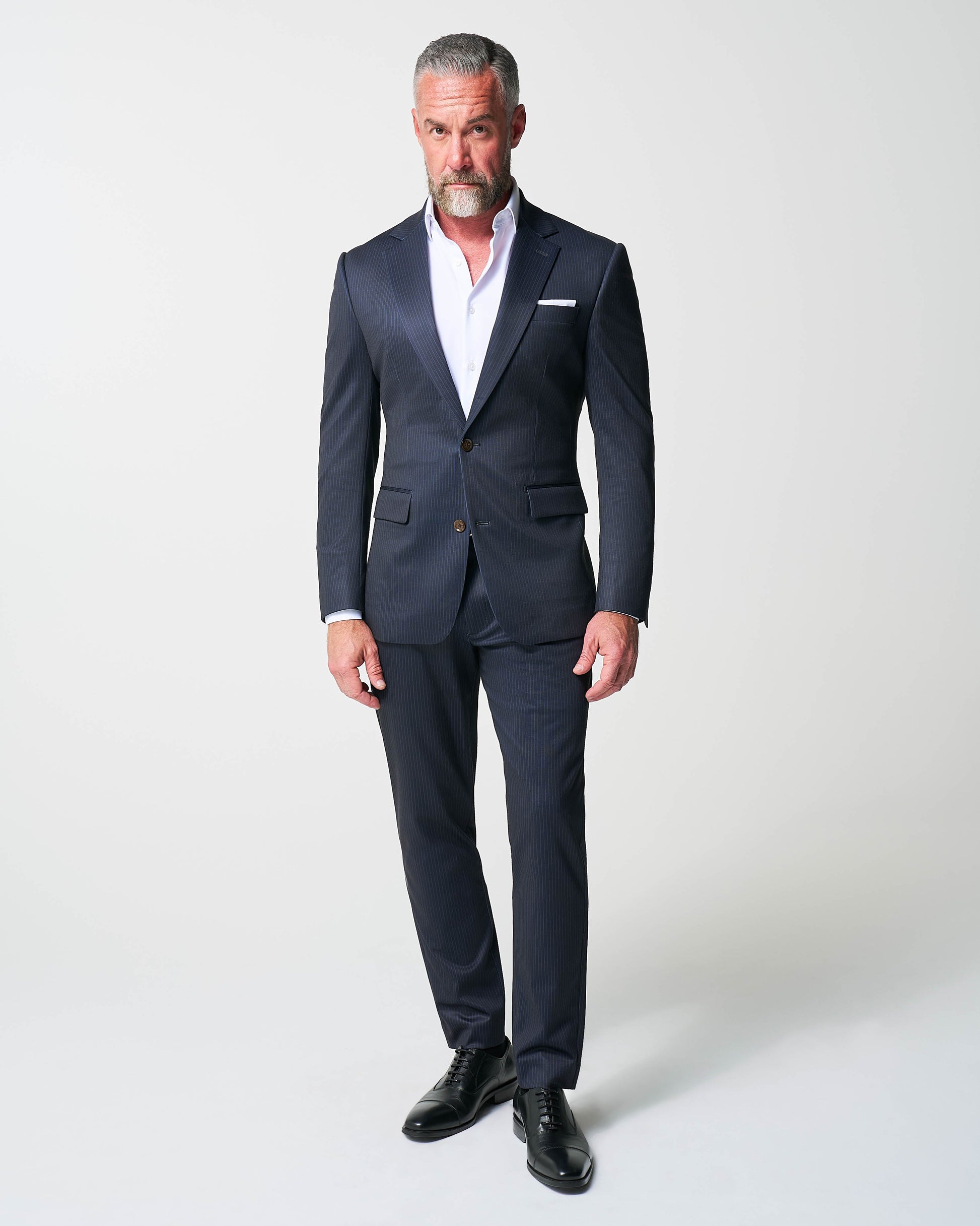 State & Liberty Athletic Fit Stretch Blazer - Knit Blue Chalk Stripe