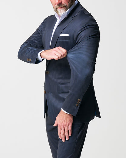 State & Liberty Athletic Fit Stretch Blazer - Knit Blue Chalk Stripe