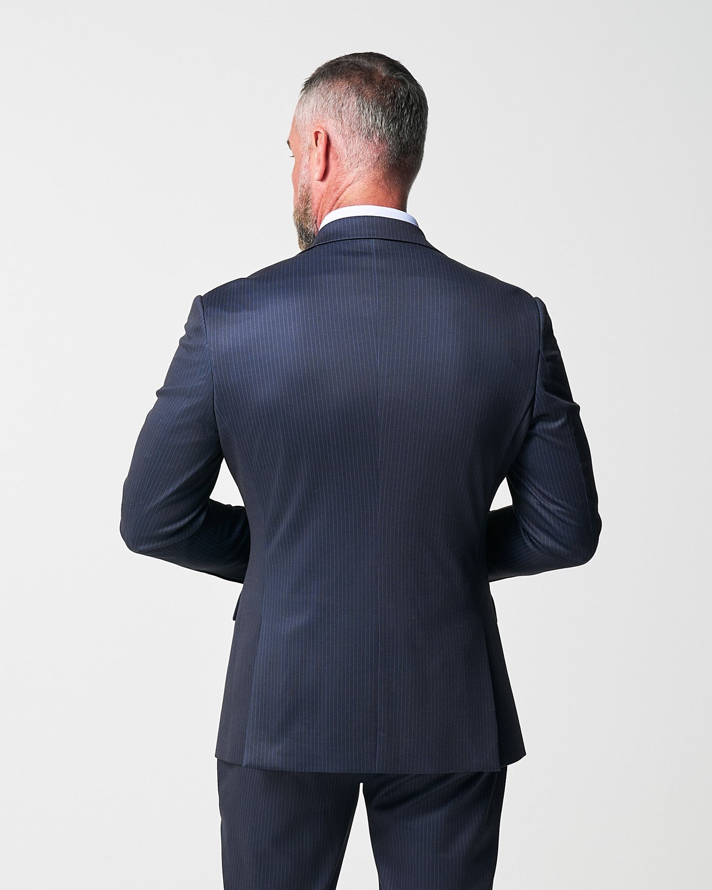 State & Liberty Athletic Fit Stretch Blazer - Knit Blue Chalk Stripe