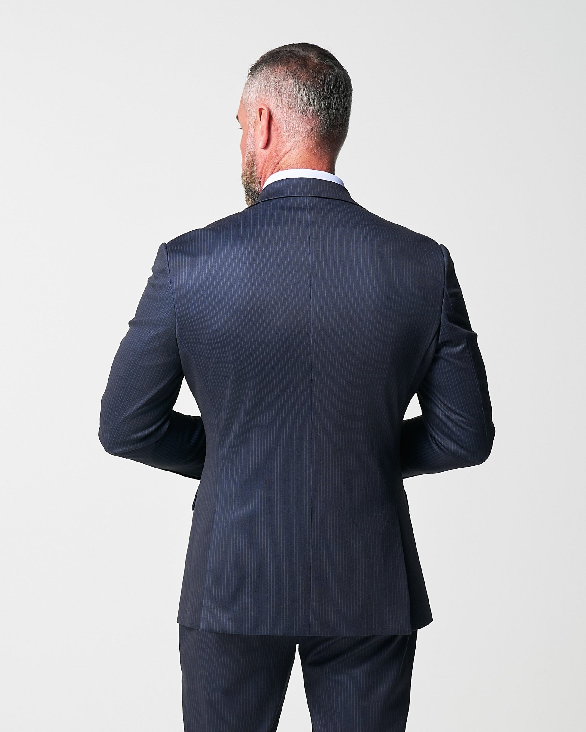 State & Liberty Athletic Fit Stretch Blazer - Knit Blue Chalk Stripe