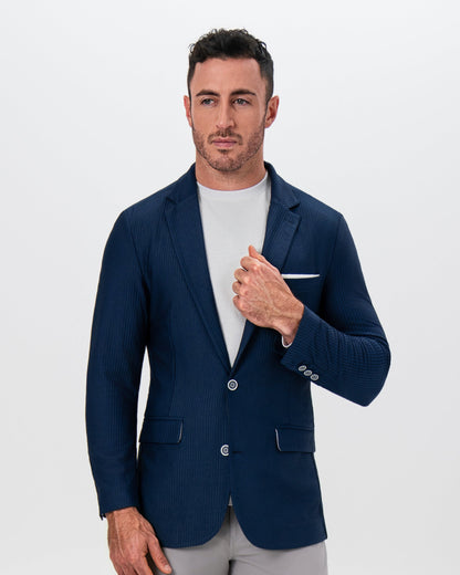 State & Liberty Athletic Fit Stretch Blazer - Navy Seersucker