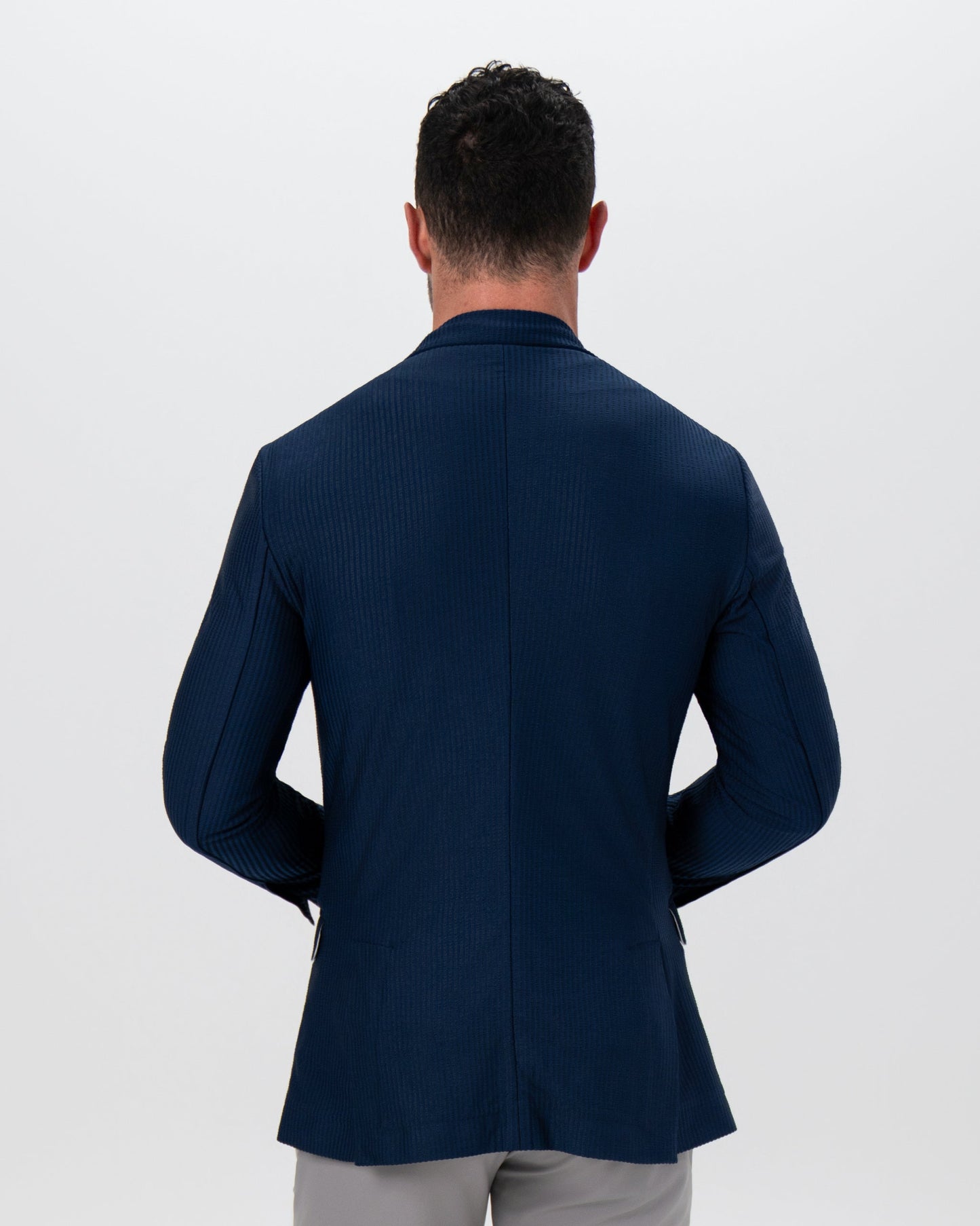State & Liberty Athletic Fit Stretch Blazer - Navy Seersucker