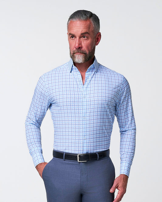State & Liberty "The Sidney" Light Blue, White & Navy Faded Check