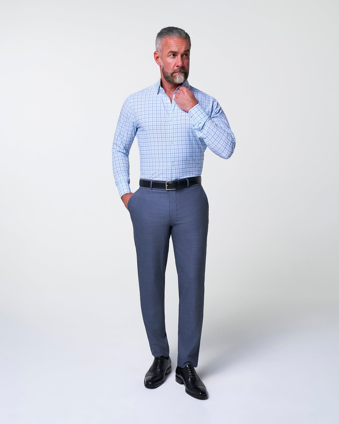 State & Liberty "The Sidney" Light Blue, White & Navy Faded Check