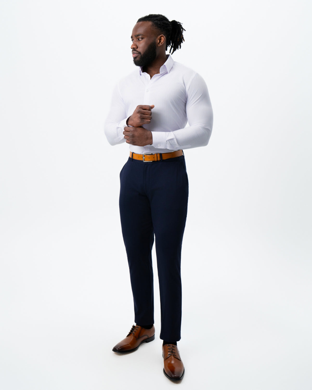 State & Liberty "The Fairmont" White with Lavender Mid-Stripe