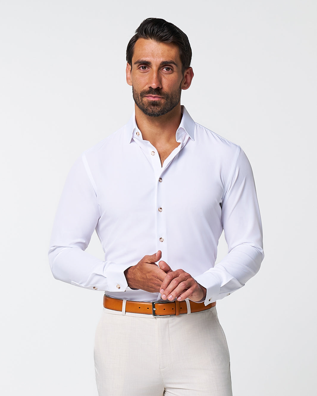 State & Liberty "The Leonardo" Solid White With Tortoise Shell Buttons