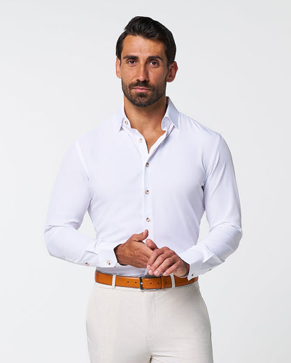 State & Liberty "The Leonardo" Solid White With Tortoise Shell Buttons