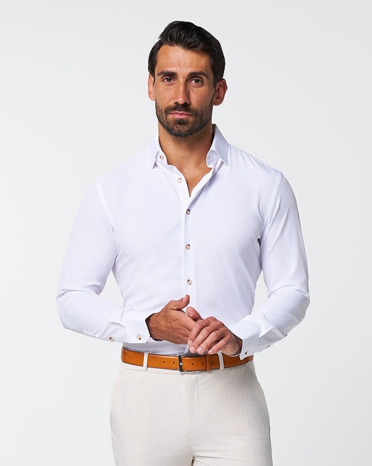 State & Liberty "The Leonardo" Solid White With Tortoise Shell Buttons