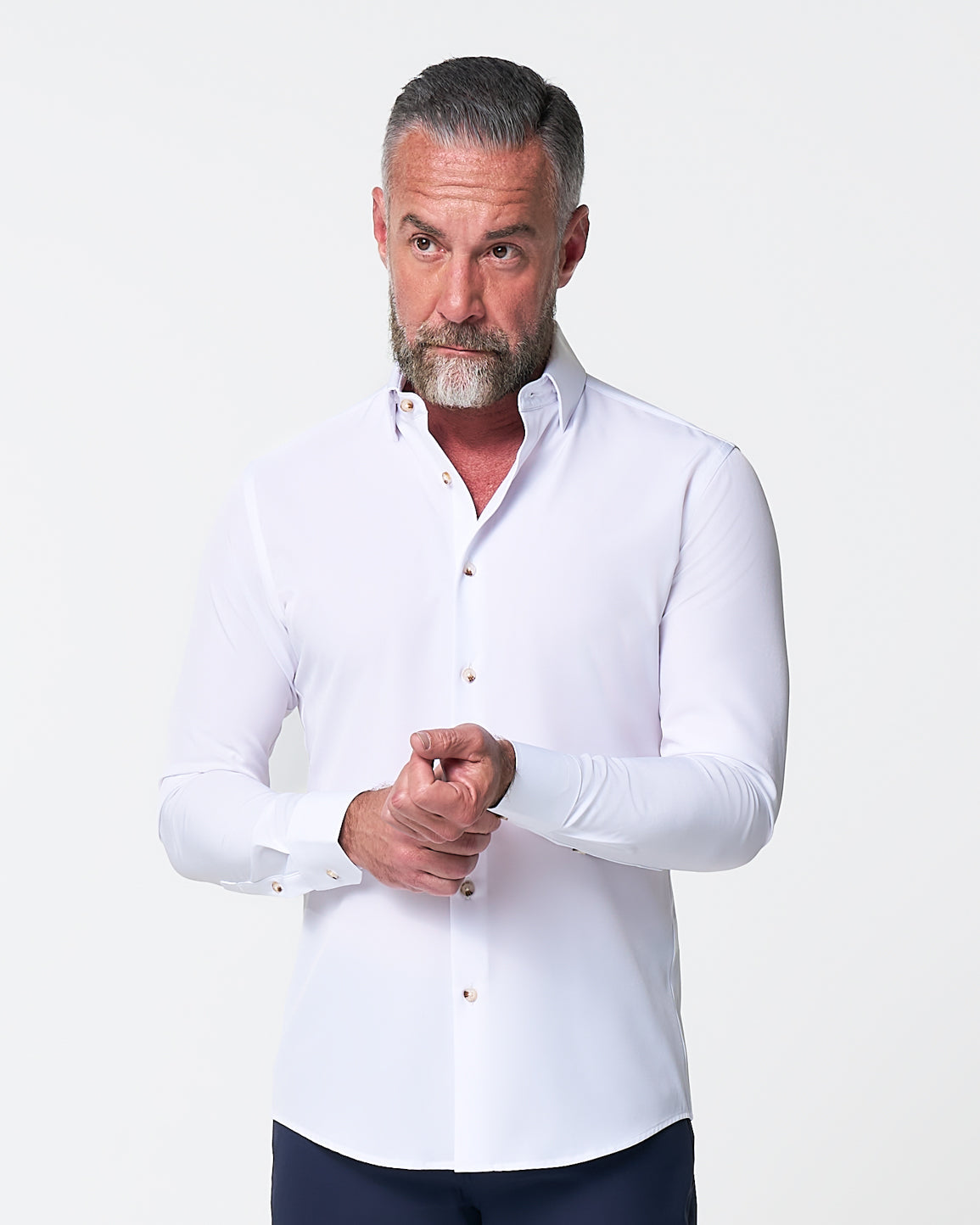 State & Liberty "The Leonardo" Solid White With Tortoise Shell Buttons