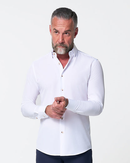 State & Liberty "The Leonardo" Solid White With Tortoise Shell Buttons