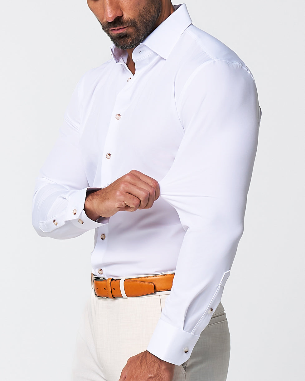 State & Liberty "The Leonardo" Solid White With Tortoise Shell Buttons