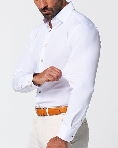 State & Liberty "The Leonardo" Solid White With Tortoise Shell Buttons