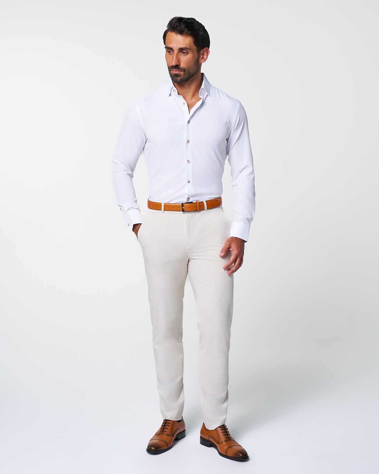 State & Liberty "The Leonardo" Solid White With Tortoise Shell Buttons