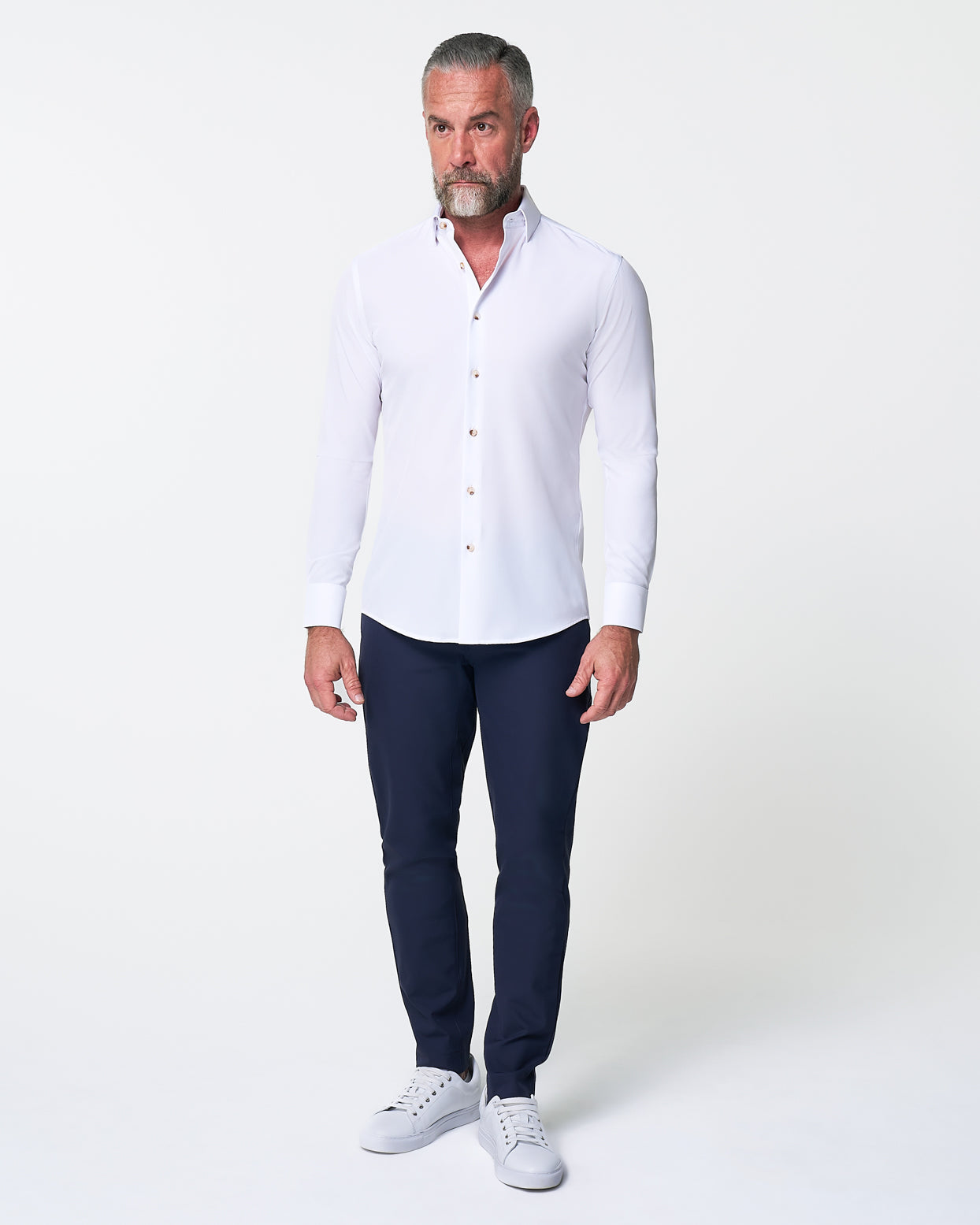 State & Liberty "The Leonardo" Solid White With Tortoise Shell Buttons