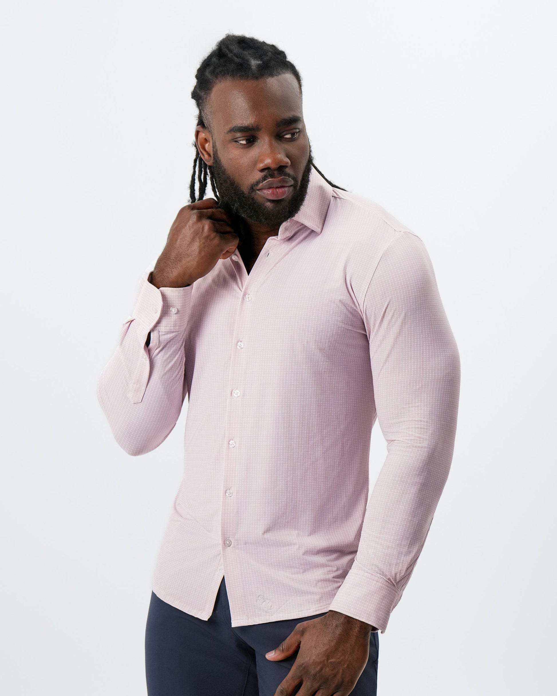 State & Liberty "The Portland" Sport Shirt - Light Pink with Light Blue Mini Check