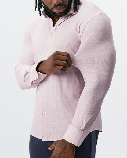 State & Liberty "The Portland" Sport Shirt - Light Pink with Light Blue Mini Check