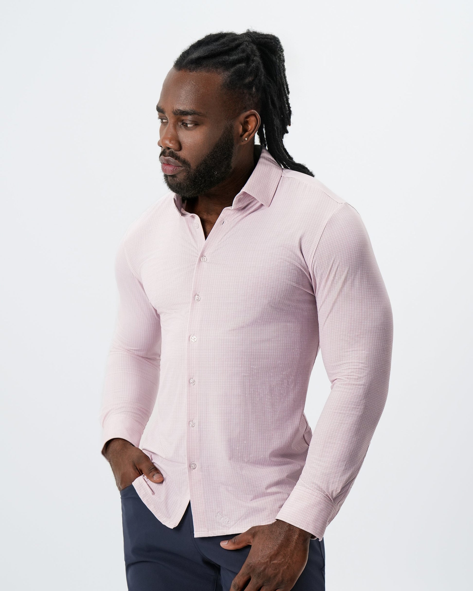 State & Liberty "The Portland" Sport Shirt - Light Pink with Light Blue Mini Check