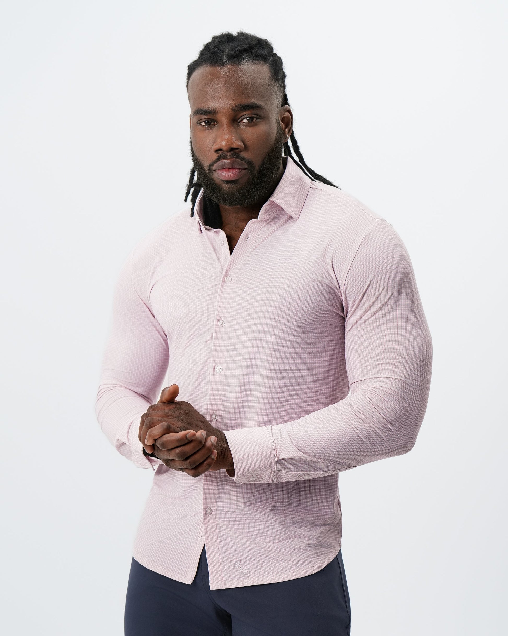 State & Liberty "The Portland" Sport Shirt - Light Pink with Light Blue Mini Check