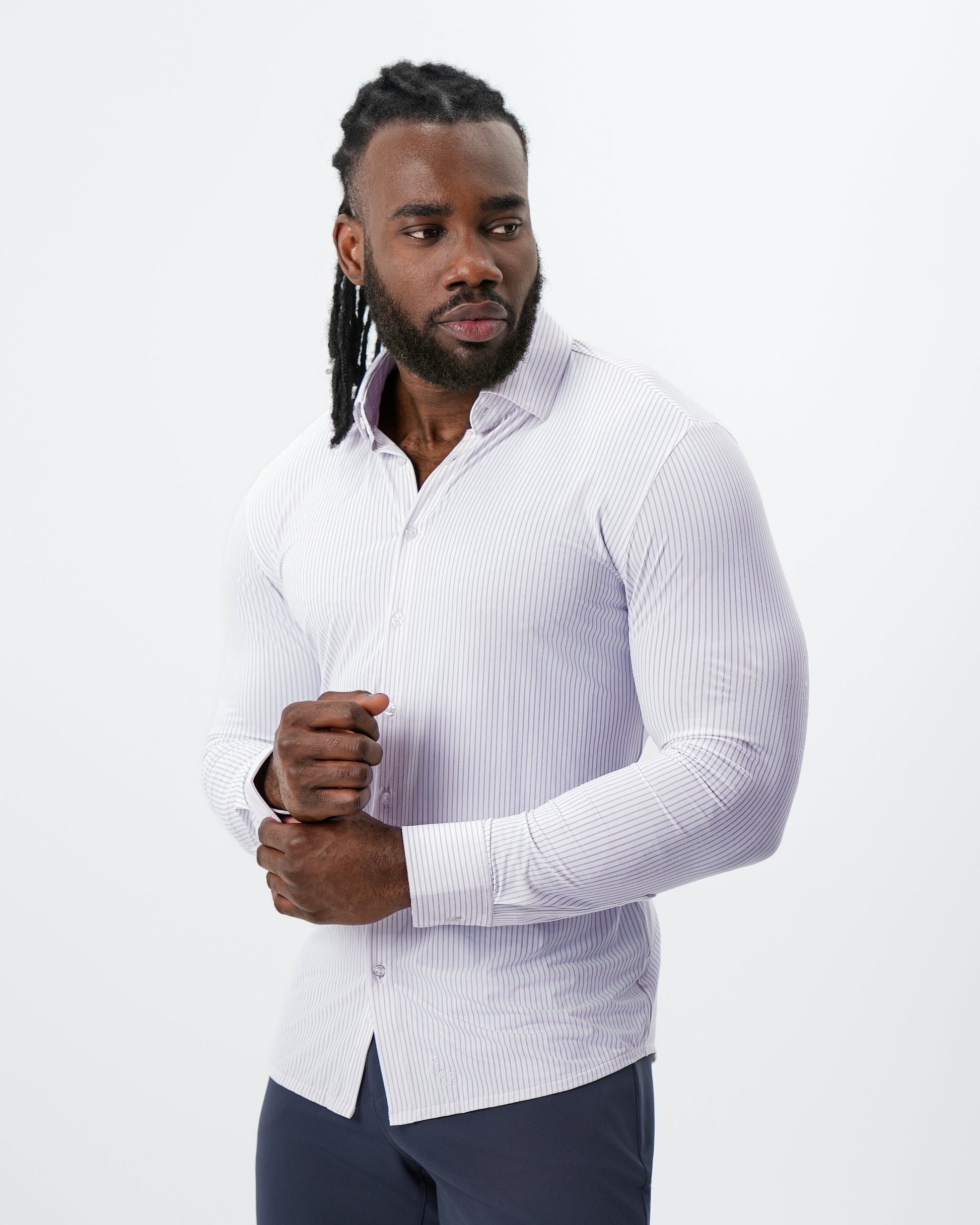 State & Liberty "The Arlington" Sport Shirt - White with Lilac Stripe