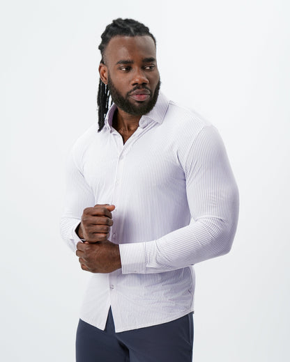 State & Liberty "The Arlington" Sport Shirt - White with Lilac Stripe