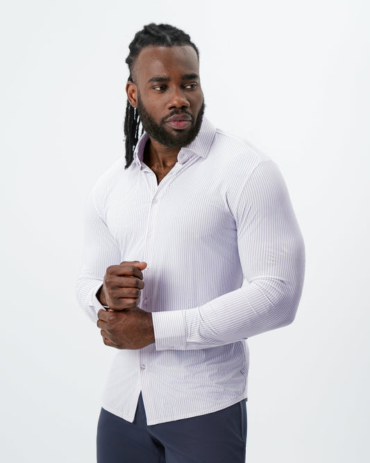 State & Liberty "The Arlington" Sport Shirt - White with Lilac Stripe