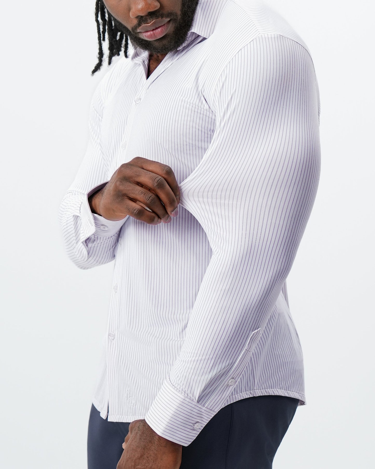 State & Liberty "The Arlington" Sport Shirt - White with Lilac Stripe