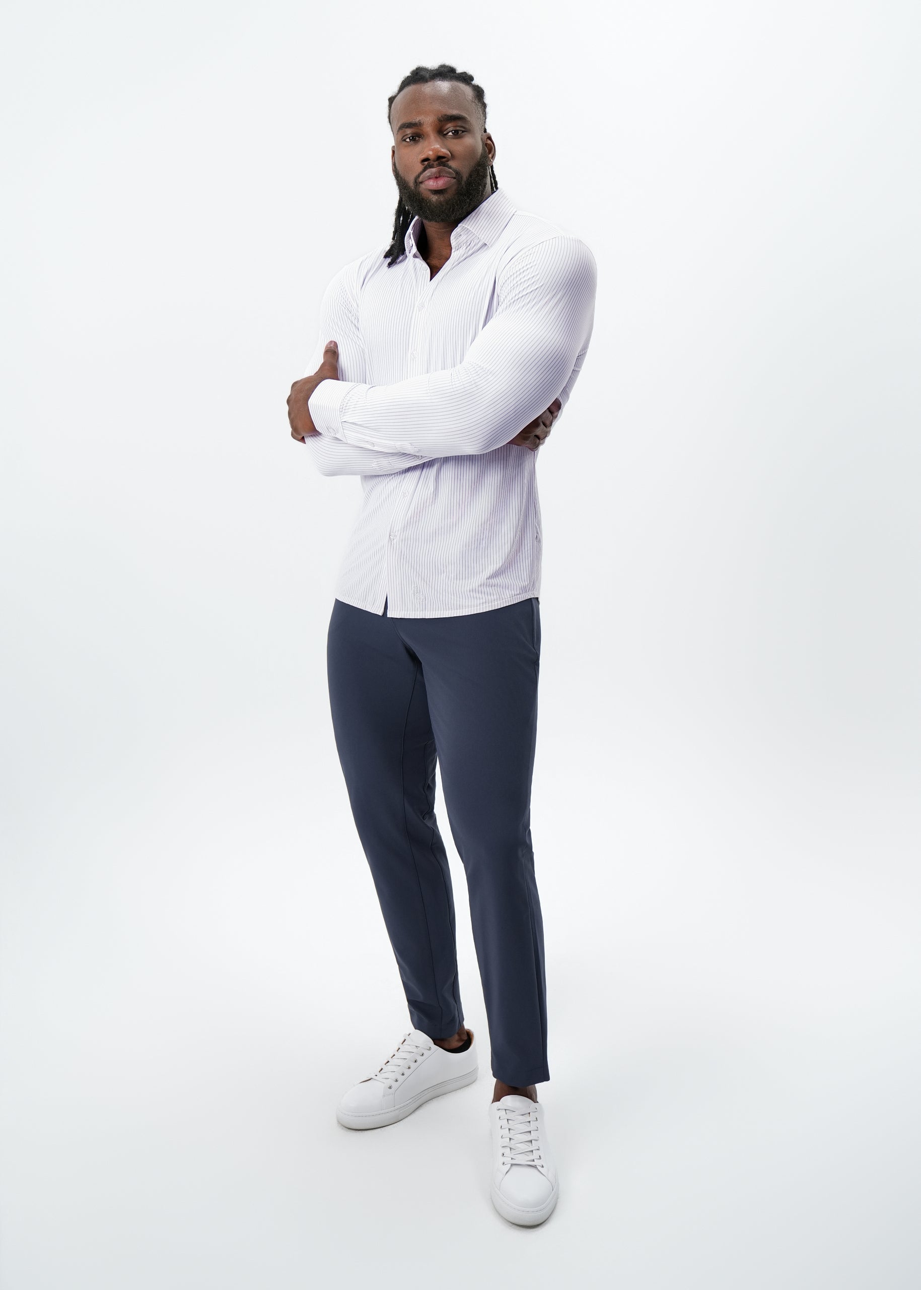 State & Liberty "The Arlington" Sport Shirt - White with Lilac Stripe