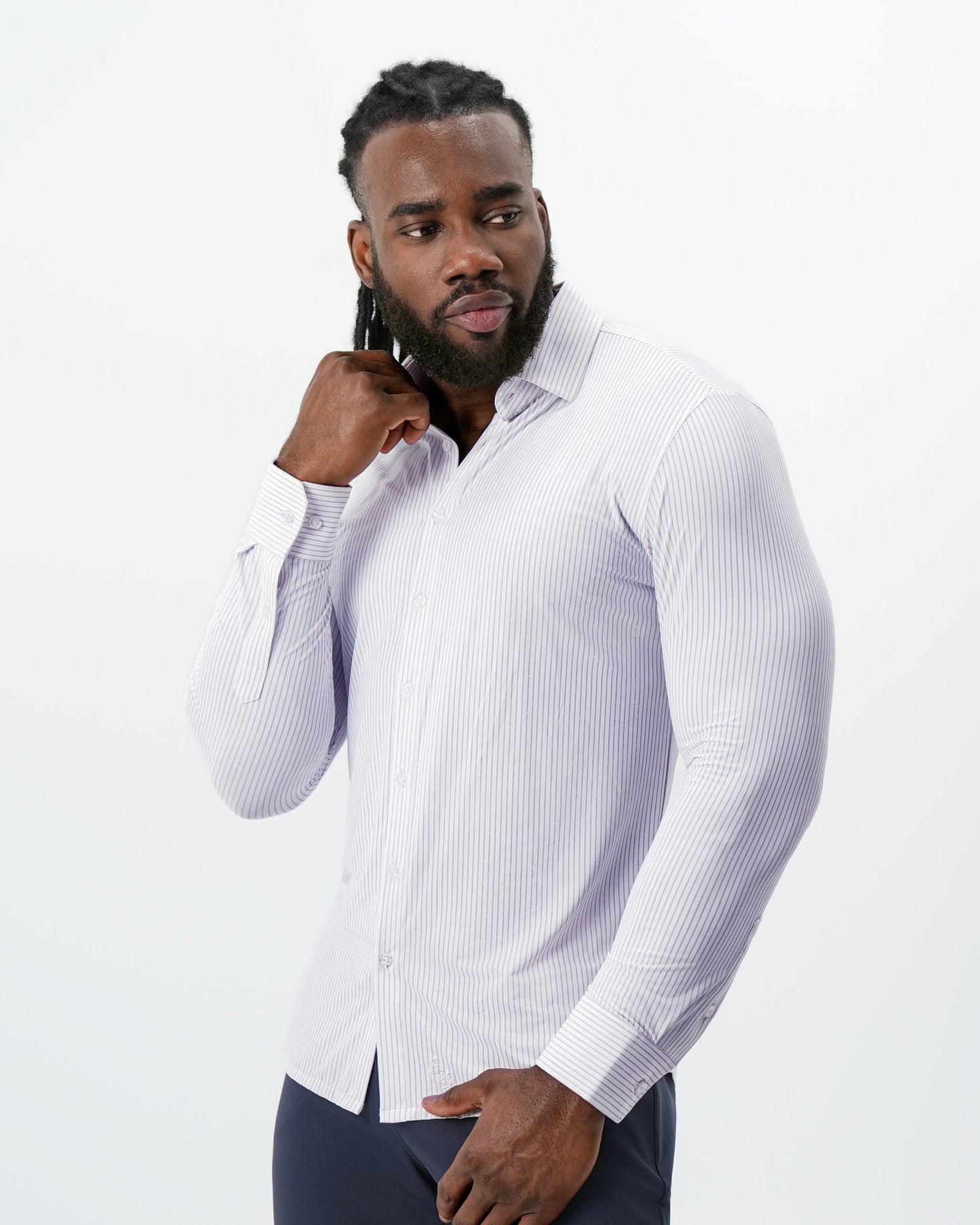 State & Liberty "The Arlington" Sport Shirt - White with Lilac Stripe
