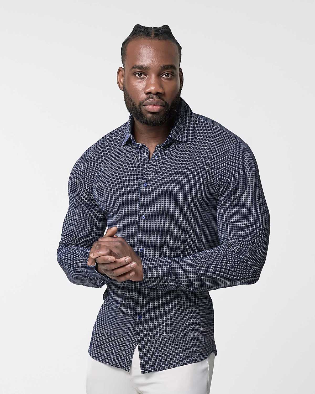 State & Liberty "The Eisenhower" Sport Shirt - Navy With White Grid