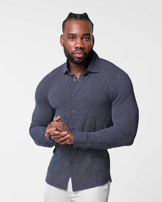 State & Liberty "The Eisenhower" Sport Shirt - Navy With White Grid