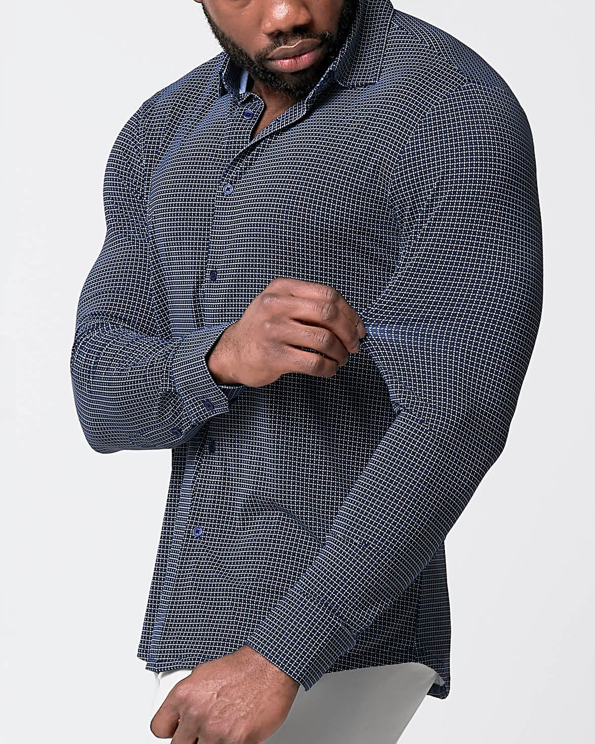 State & Liberty "The Eisenhower" Sport Shirt - Navy With White Grid